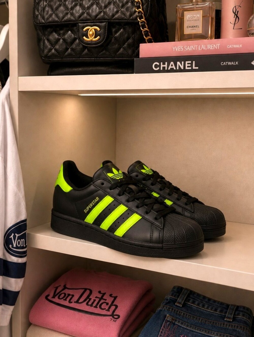SUPERSTAR ADIDAS II Shell Top Sneakers Black Neon Green Girls WOMENS SIZE 7 - Picture 7 of 7